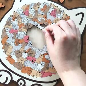 135 Piece Colored Cat Shaped Wooden Jigsaw Puzzle, Cats Shaped Wooden Puzzle,